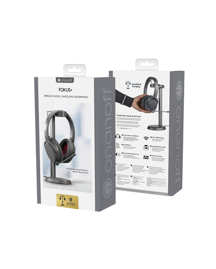 ONANOFF Fokus+ Active Noise Cancelling Headphones in Dusk Gray packaging